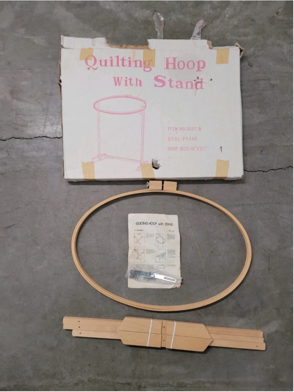 Vintage Quilting Hoop With Stand Oval Wood Frame 18x27 Sewing Embroidery NEW NOS
